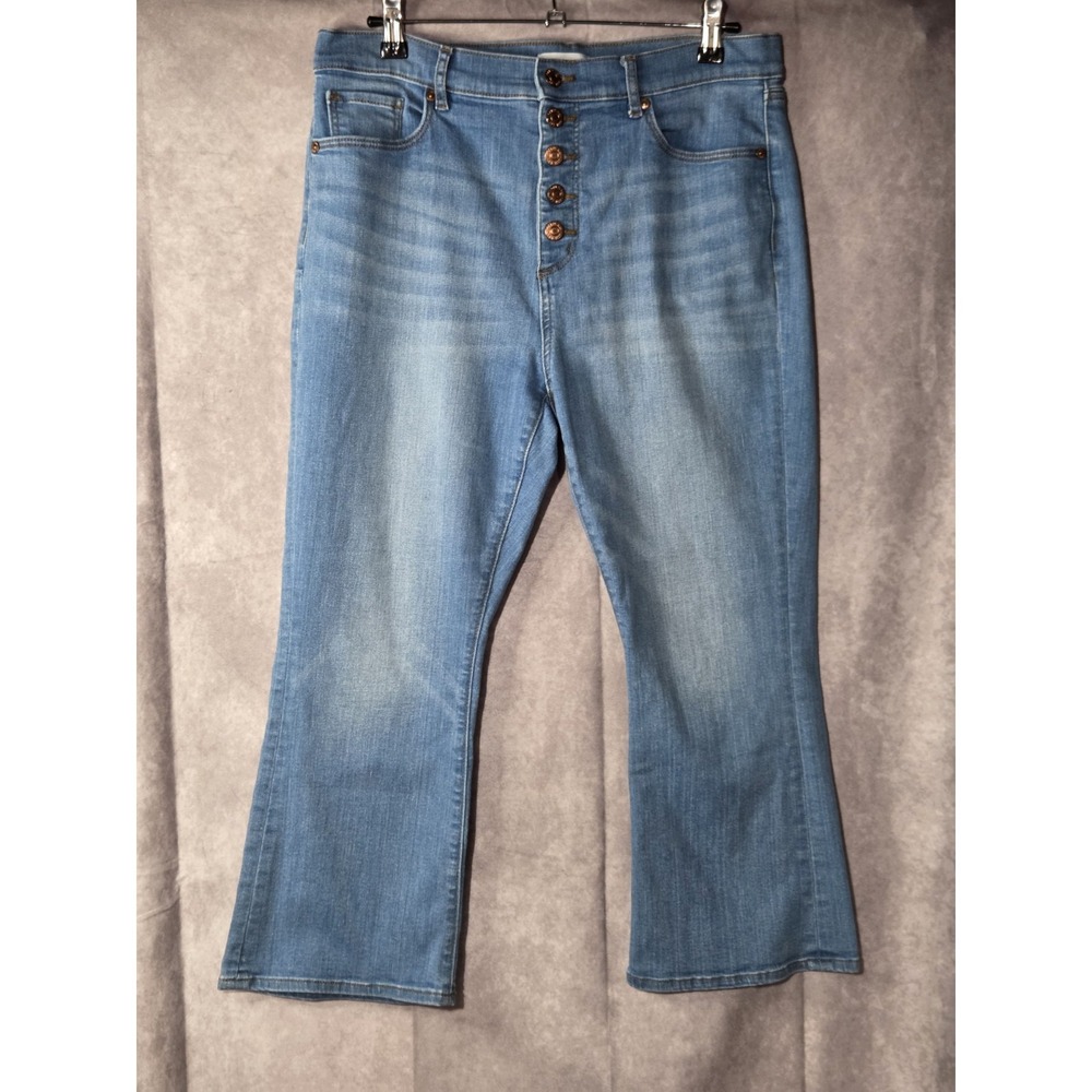 LOFT‎ The Kick Crop Jeans Size 10/30 Exposed Button Fly Denim High Rise 612857